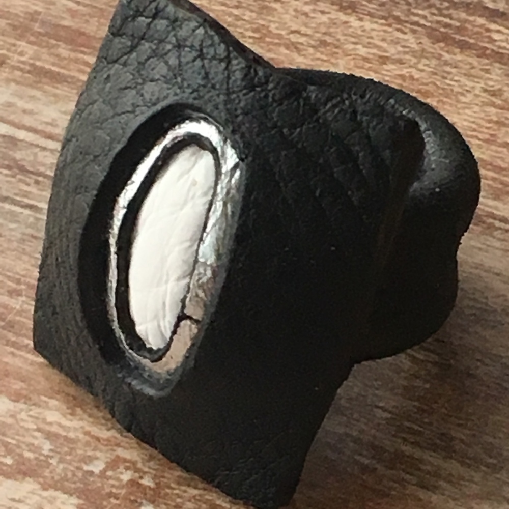 Black, white & silver leather ring